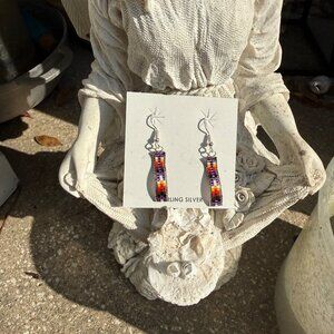 Navajo Handmade Sterling Silver Beaded Dangle Earrings Lucille Romone gift NWT